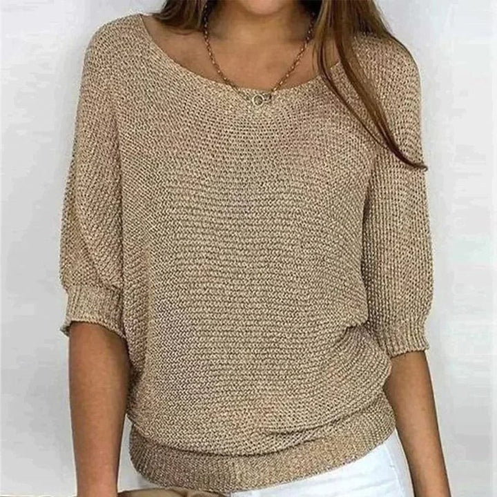 Relaxed Fit Knitted Sweater Three Quarter Sleeve Yellow