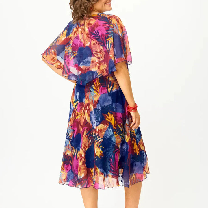 Lightweight Plus Size Chiffon Dress Vibrant Floral Print
