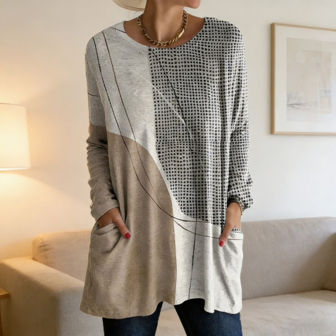 Loose Fit Women Long Sleeve Top Cotton Blend Casual