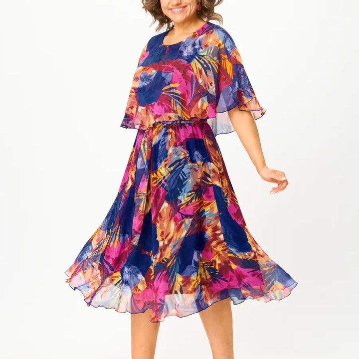 Lightweight Plus Size Chiffon Dress Vibrant Floral Print