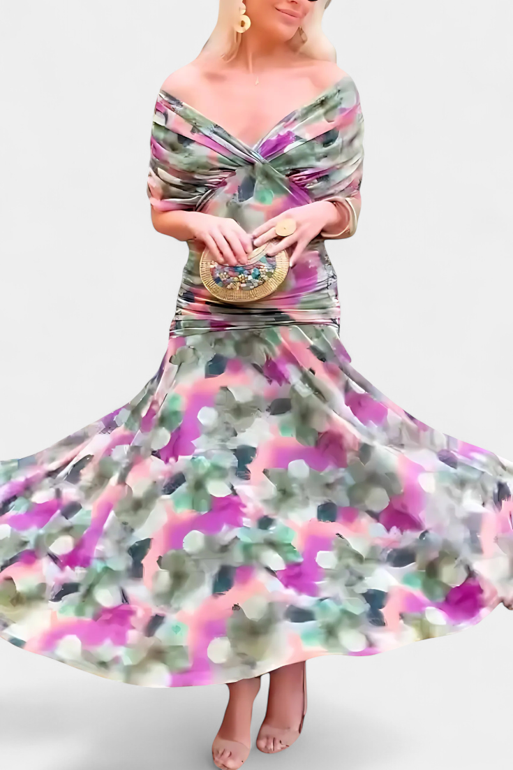 Elegant V Neck Sheer Sleeve Dress