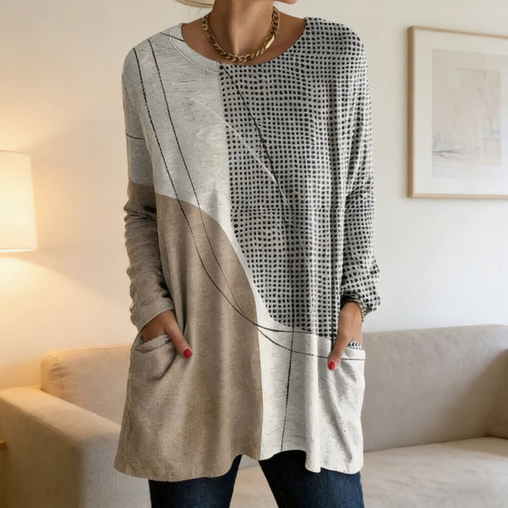 Loose Fit Women Long Sleeve Top Cotton Blend Casual