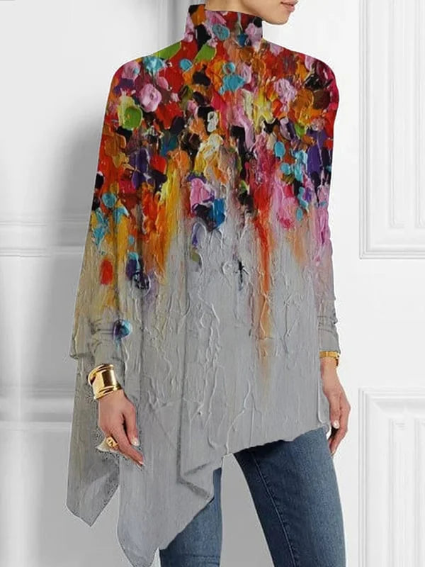 Oversized High Neck Top Lightweight Crinkled Fabric