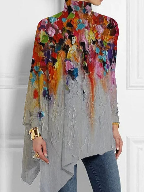 Oversized High Neck Top Lightweight Crinkled Fabric