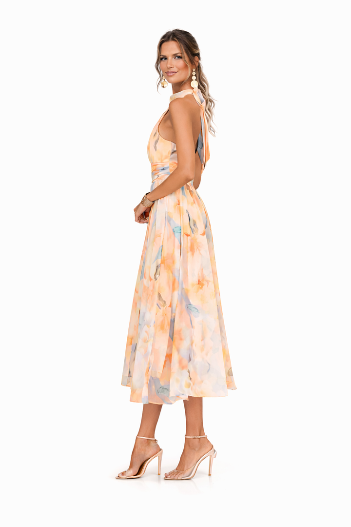 Flowing Halter Neck Dress Lightweight Chiffon