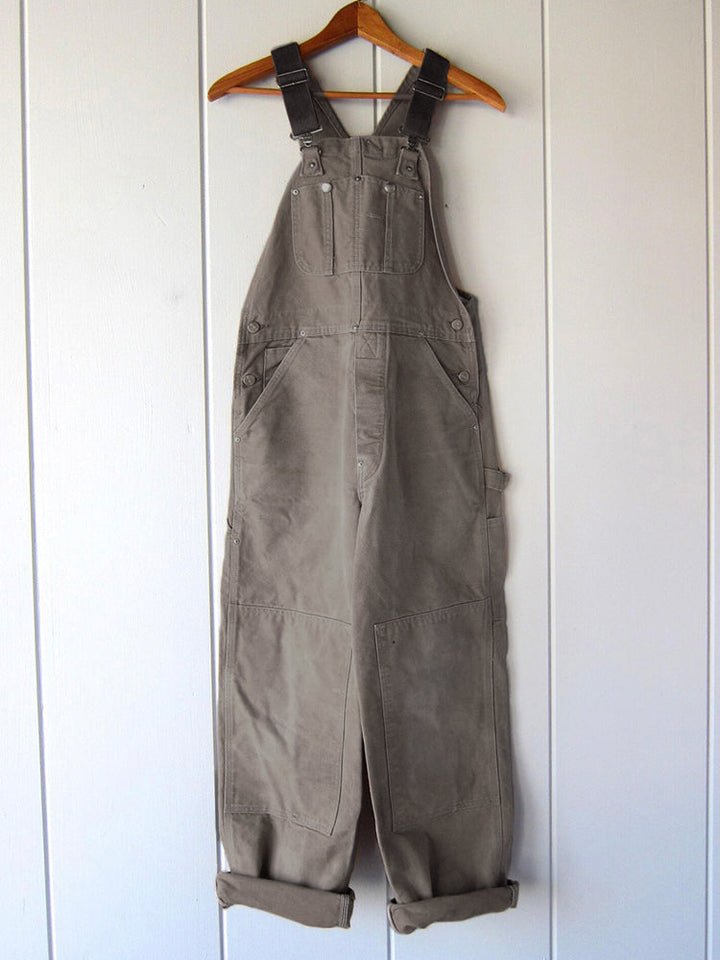 Relaxed Fit Cotton Overalls Utility Style Brown