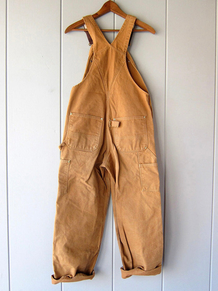 Relaxed Fit Cotton Overalls Utility Style Brown