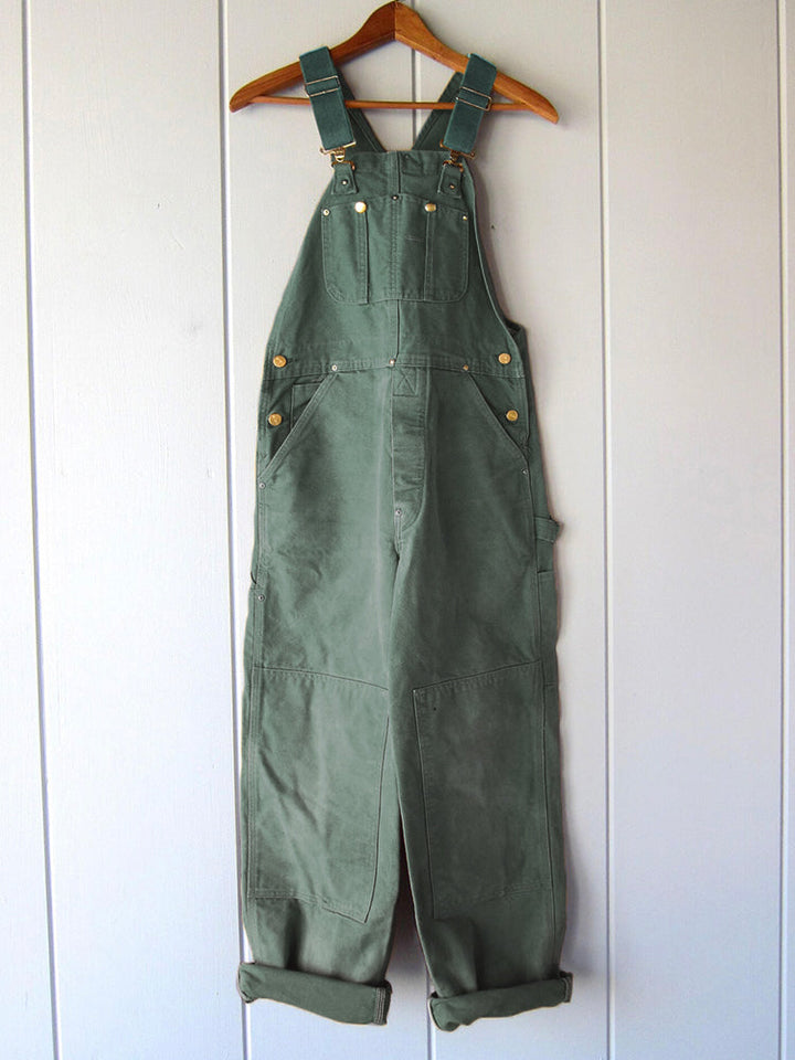 Relaxed Fit Cotton Overalls Utility Style Brown