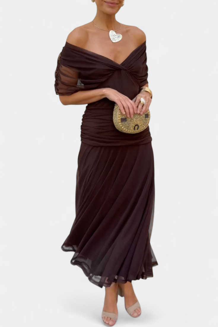 Elegant V Neck Sheer Sleeve Dress