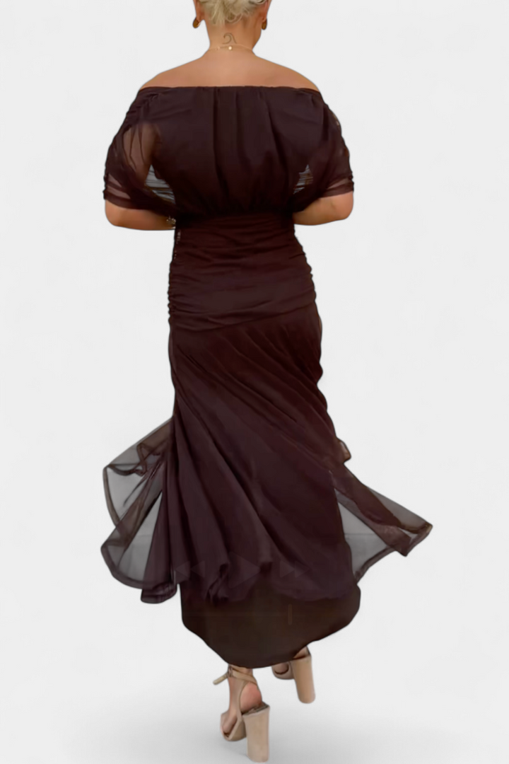 Elegant V Neck Sheer Sleeve Dress