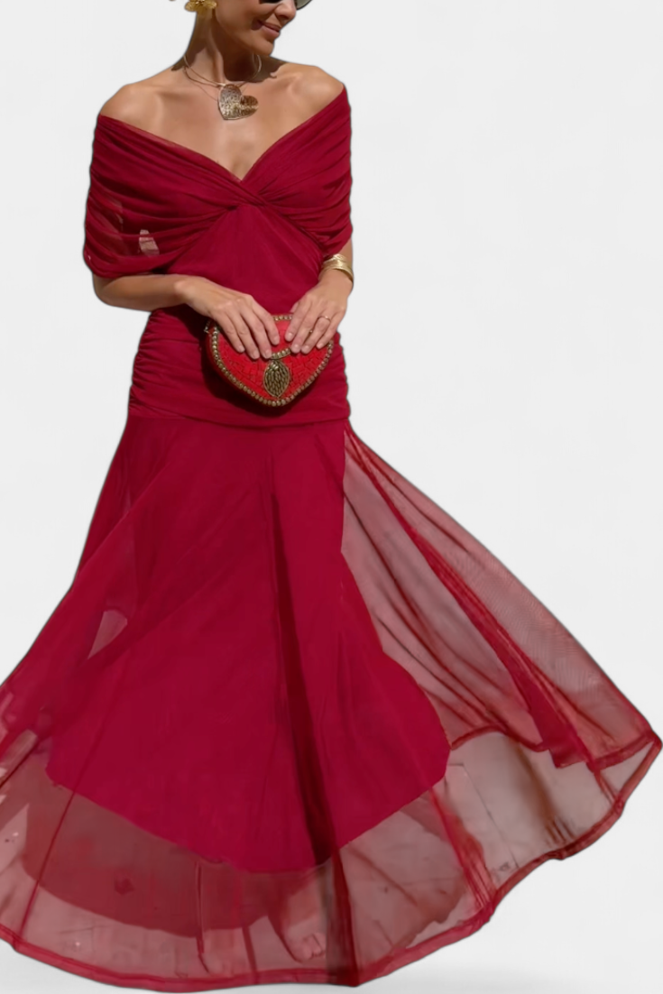 Elegant V Neck Sheer Sleeve Dress