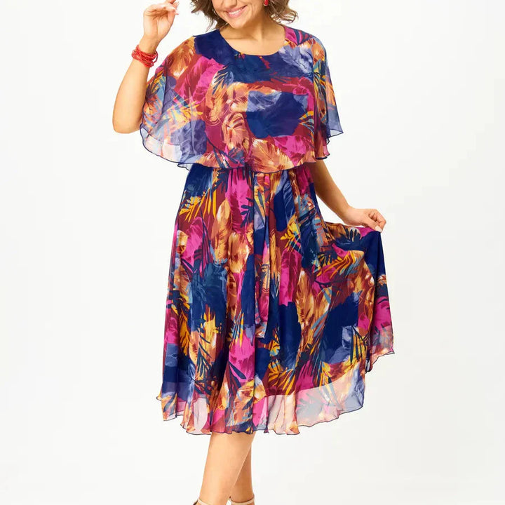 Lightweight Plus Size Chiffon Dress Vibrant Floral Print