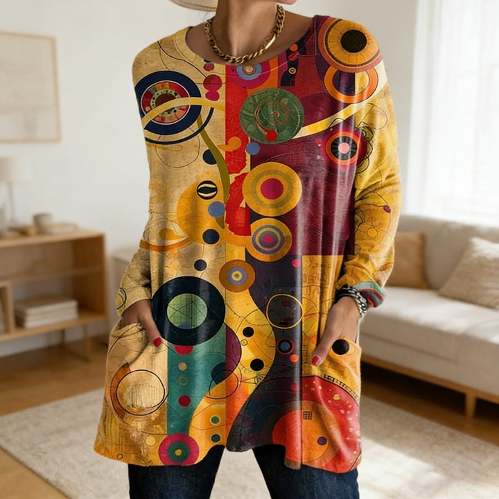 Oversized Cotton Tunic Top Long Sleeve Round Neck Casual