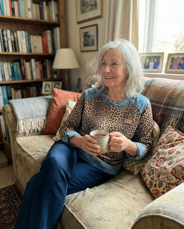 Leopard Print Patchwork Denim Jumper