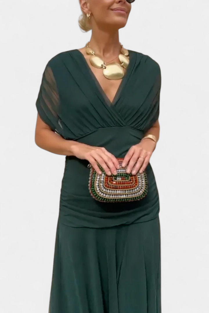 Elegant V Neck Sheer Sleeve Dress