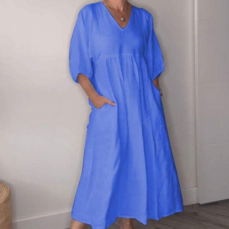 Loose Fit V Neck Midi Dress Lightweight Comfortable