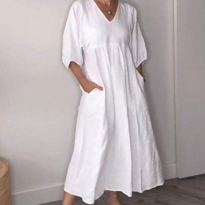 Loose Fit V Neck Midi Dress Lightweight Comfortable