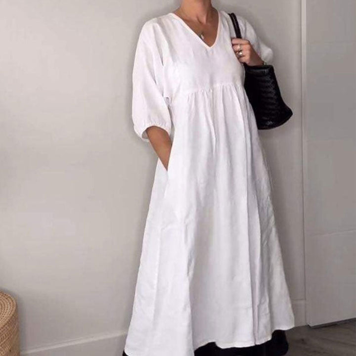 Loose Fit V Neck Midi Dress Lightweight Comfortable