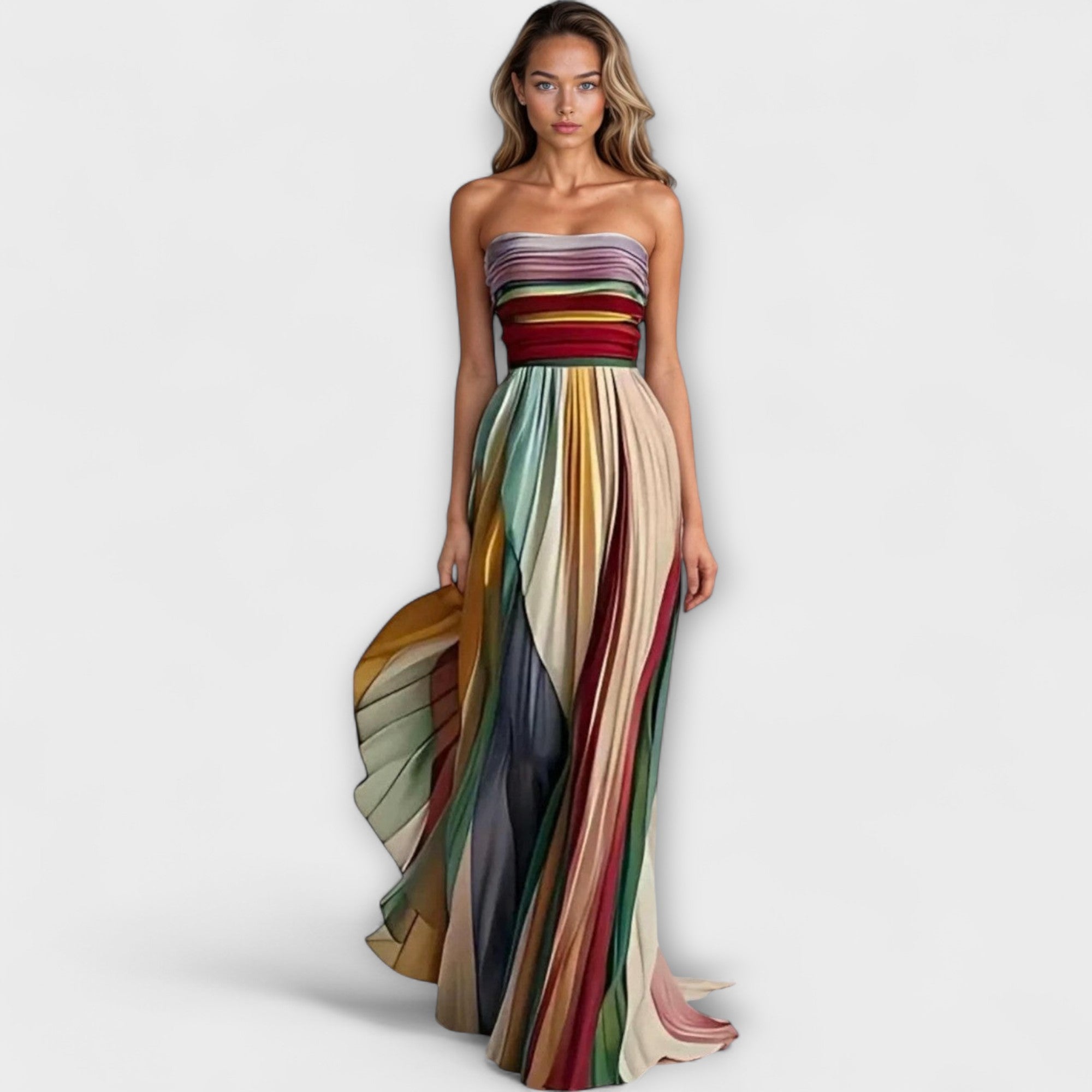 Avery | Pleated Rainbow Strapless Dress