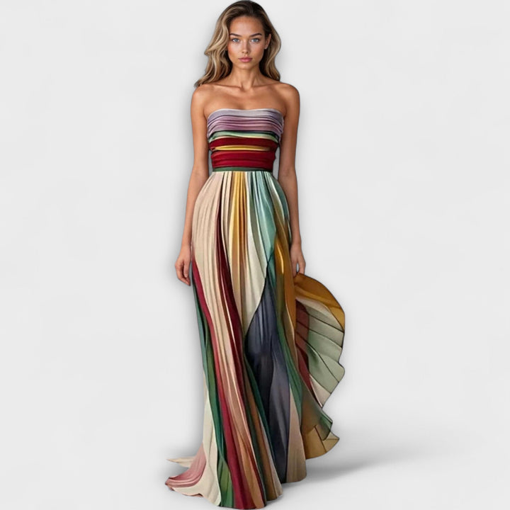 Avery | Pleated Rainbow Strapless Dress